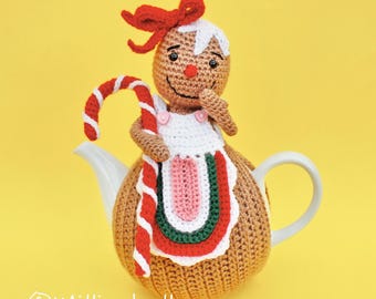 Miss Gingerbread Tea Cosy PDF Crochet Pattern Christmas Xmas Home Kitchen Decor Teapot Cover