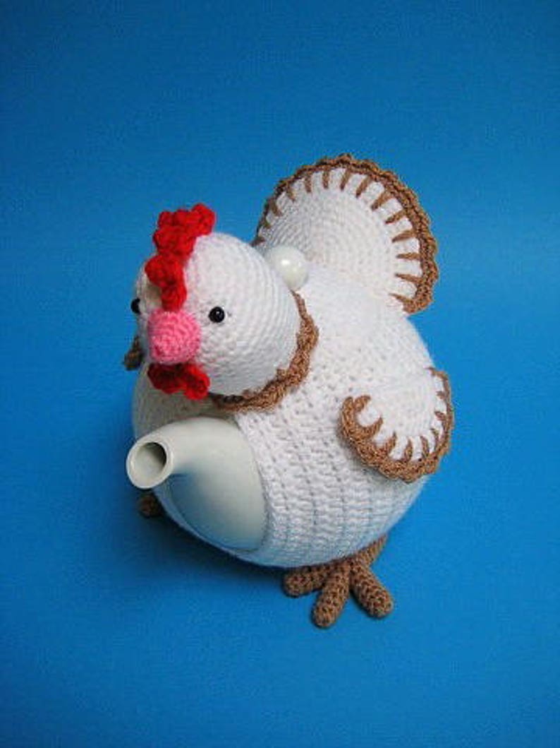 Chicken Tea Cosy PDF Crochet Pattern Easter Decor Spring Teapot Cover Animal Bird image 3