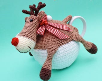 Reindeer Tea Cosy PDF CROCHET PATTERN Christmas Festive Animal Teapot Cover Xmas