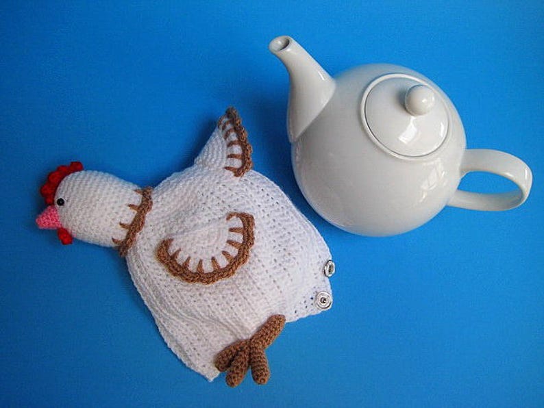 Chicken Tea Cosy PDF Crochet Pattern Easter Decor Spring Teapot Cover Animal Bird image 8