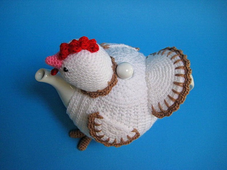 Chicken Tea Cosy PDF Crochet Pattern Easter Decor Spring Teapot Cover Animal Bird image 6