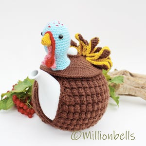 Patrón de crochet de pavo para funda de tetera (PDF) Decoración de cocina de Acción de Gracias Funda para tetera de otoño