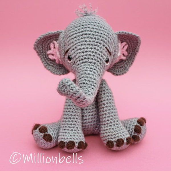 Bebé Elefante PDF Patrón de Ganchillo Amigurumi Juguete Peluche Safari Animal DIY