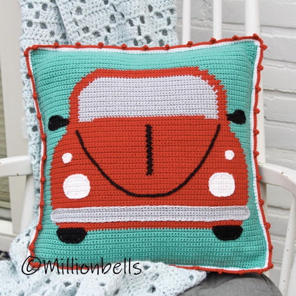 Pillow Cover Classic Beetle PDF CROCHET PATTERN Car Vintage Vehicle Cushion Case Home Decor Tapestry Retro