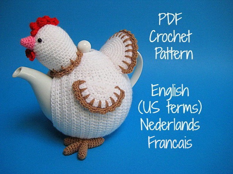 Chicken Tea Cosy PDF Crochet Pattern Easter Decor Spring Teapot Cover Animal Bird image 2