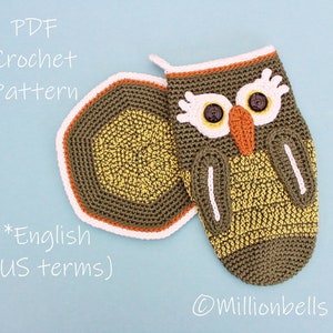 Owl Oven Mitt Pot Holder PDF CROCHET PATTERN Mittens Kitchen Decor image 2