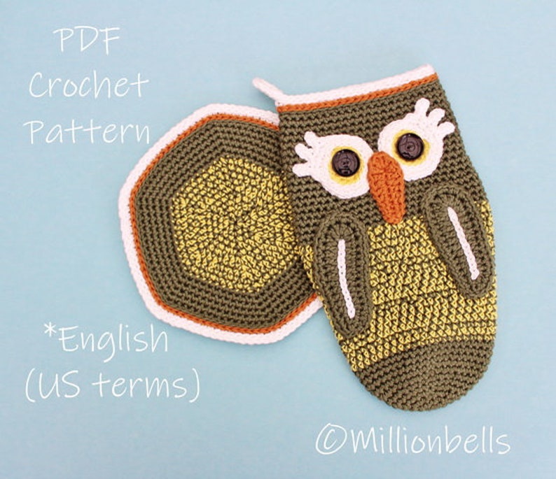 Owl Oven Mitt Pot Holder PDF CROCHET PATTERN Mittens Kitchen Decor image 2