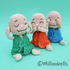 Buddha Mini Amigurumi Doll PDF Crochet Pattern Toy See Hear Speak No Evil Dolls image 5