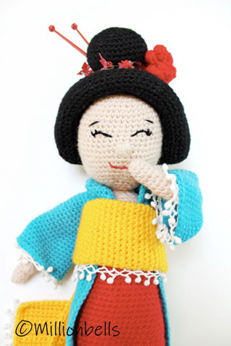 Amigurumi Geisha PDF CROCHET PATTERN Doll Toy Maiko Kokeshi Orient image 9