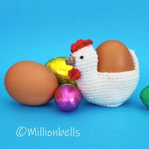 Patrón de crochet en PDF para amigurumi de primavera y Pascua con soporte para huevos de gallina