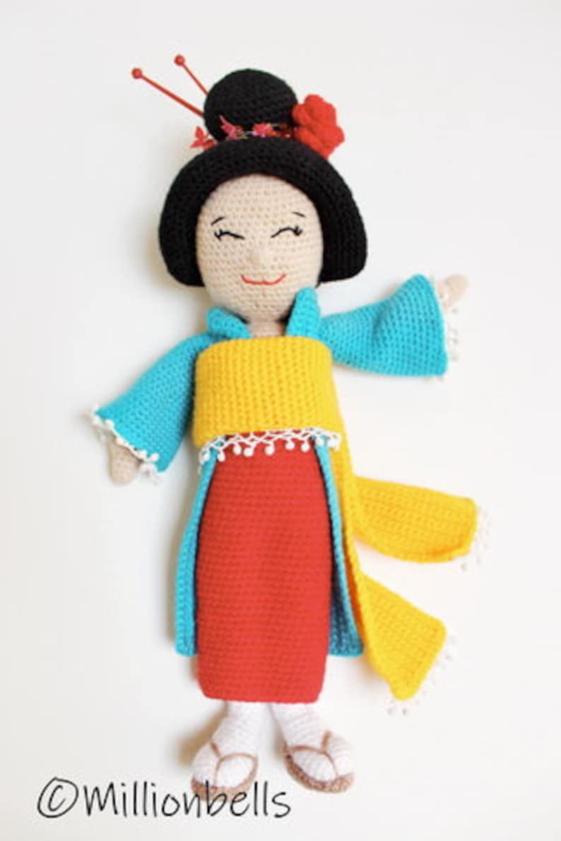 Amigurumi Geisha PDF CROCHET PATTERN Doll Toy Maiko Kokeshi Orient image 8