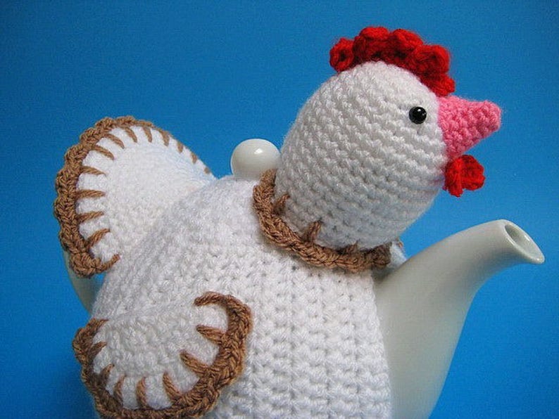 Chicken Tea Cosy PDF Crochet Pattern Easter Decor Spring Teapot Cover Animal Bird image 5