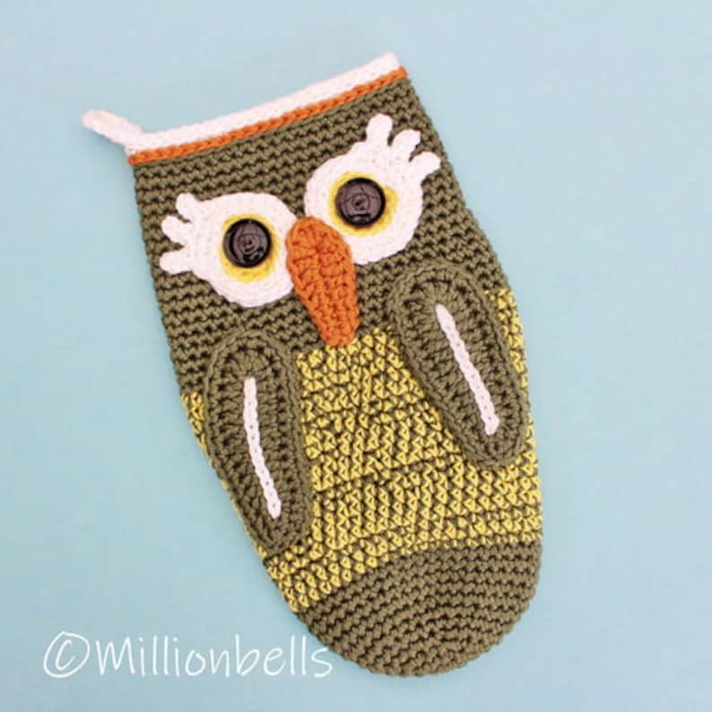 Owl Oven Mitt Pot Holder PDF CROCHET PATTERN Mittens Kitchen Decor image 5