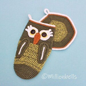 Owl Oven Mitt Pot Holder PDF CROCHET PATTERN Mittens Kitchen Decor image 7