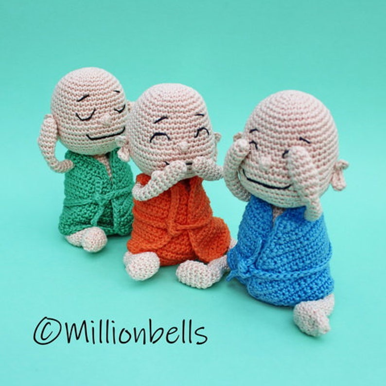 Buddha Mini Amigurumi Doll PDF Crochet Pattern Toy See Hear Speak No Evil Dolls image 7