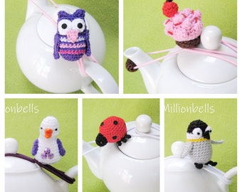 HÄKELMUSTER Tee Tropfenfänger Kaffee PDF Marienkäfer Eule Pinguin Cupcake Vogel Amigurumi