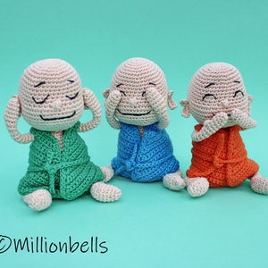 Buddha Mini Amigurumi Doll PDF Crochet Pattern Toy See Hear Speak No Evil Dolls image 3