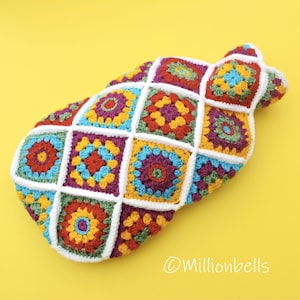 Hot Water Bottle Cover Cosy Diagonal Granny Flower Square CROCHET PATTERN PDF Home Decor Vintage Boho