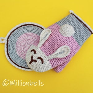 Bunny Oven Mitt Pot Holder Crochet Pattern PDF Easter Animal Kitchen Decor