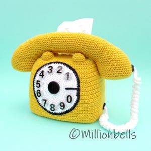 Patrón de crochet para funda de caja de pañuelos de teléfono retro (PDF) Teléfono de disco giratorio Decoración del hogar vintage
