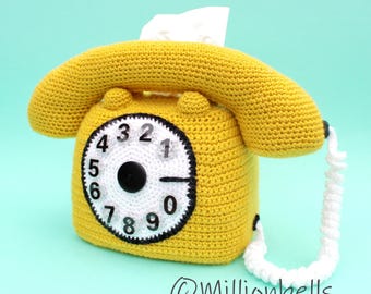 Retro Telephone Tissue Box Cover PDF Crochet Pattern Rotary Dial Phone Home Decor Vintage