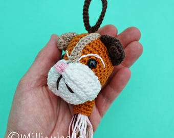 Keychain English Bulldog Puppy PDF CROCHET PATTERN Dog Ornament Animal Bag Purse Charm Amigurumi