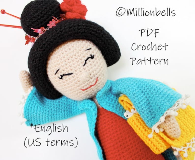 Amigurumi Geisha PDF CROCHET PATTERN Doll Toy Maiko Kokeshi Orient image 2