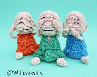 Buddha Mini Amigurumi Doll PDF Crochet Pattern Toy See Hear Speak No Evil Dolls