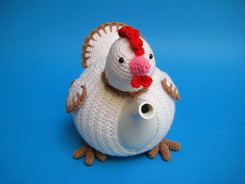 Chicken Tea Cosy PDF Crochet Pattern Easter Decor Spring Teapot Cover Animal Bird image 7