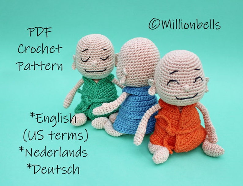 Buddha Mini Amigurumi Doll PDF Crochet Pattern Toy See Hear Speak No Evil Dolls image 2