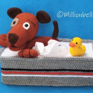 Tissue Box Cover Crochet Pattern Bathing Puppy Dog And Rubber Duck PDF Amigurumi