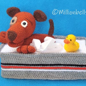 Tissue Box Cover Crochet Pattern Bathing Puppy Dog And Rubber Duck PDF Amigurumi