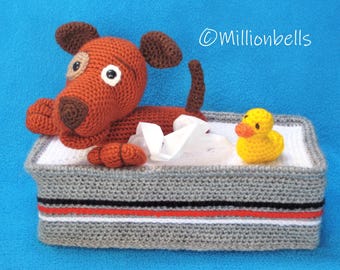 Tissue Box Cover Crochet Pattern Bathing Puppy Dog And Rubber Duck PDF Amigurumi