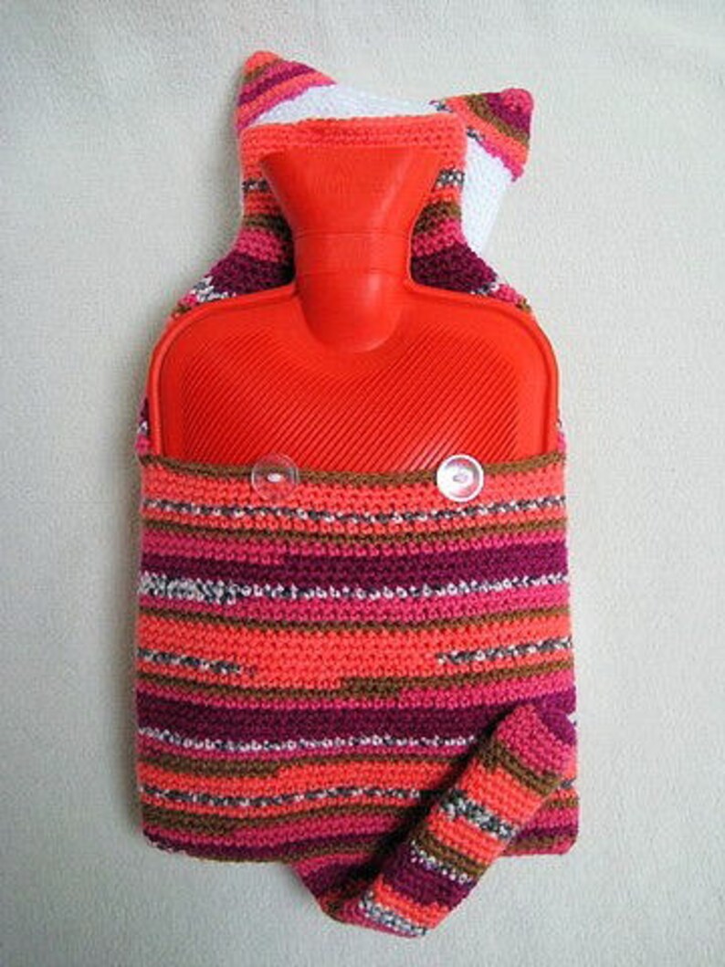 Cat Hot Water Bottle Cover CROCHET PATTERN pdf Animal Kitten Etsy