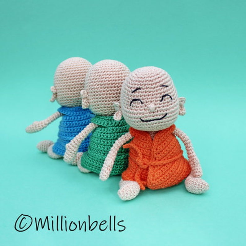 Mini bambola Amigurumi Buddha PDF Modello uncinetto Giocattolo Vedi bambole Hear Speak No Evil immagine 10