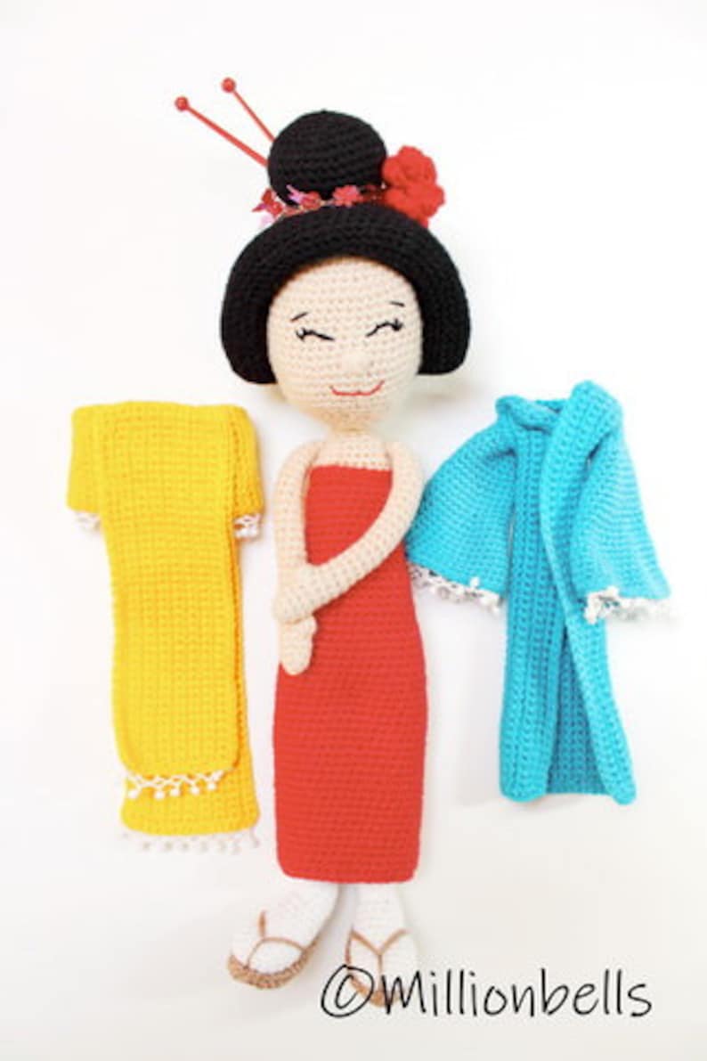 Amigurumi Geisha PDF CROCHET PATTERN Doll Toy Maiko Kokeshi Orient image 10