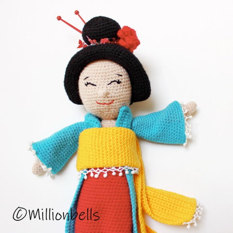 Amigurumi Geisha PDF CROCHET PATTERN Doll Toy Maiko Kokeshi Orient image 5