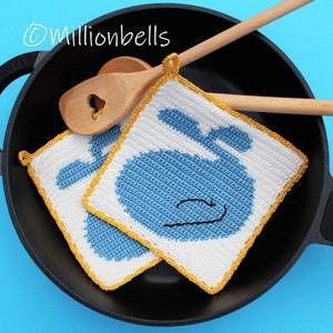 Whale Potholders PDF CROCHET PATTERN Kitchen Decor Sea Animal Fish Tapestry Technique