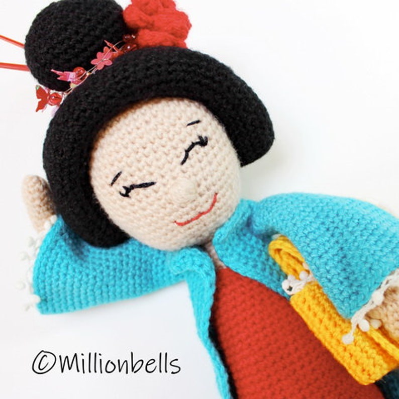 Amigurumi Geisha PDF CROCHET PATTERN Doll Toy Maiko Kokeshi Orient image 6