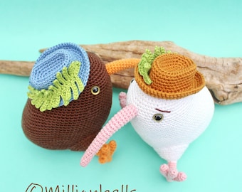 Kiwi Bird Amigurumi PDF Crochet Pattern Jungle Hat Fern Toy Animal Plush