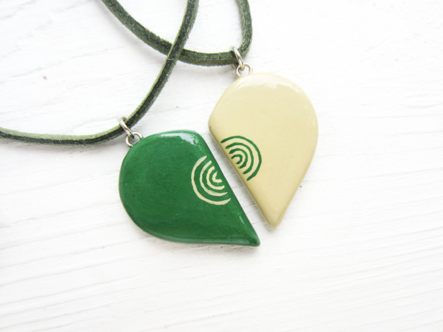 Half heart pendant set handpainted pendants lovers Etsy