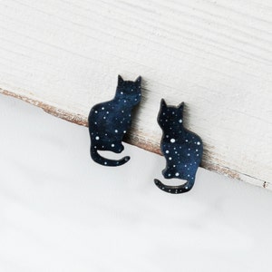 Cat stud earrings Cosmic earrings Small studs cats Cat ear post Kitten earrings Cute gift for her Cat lover gift Earrings for girls Children