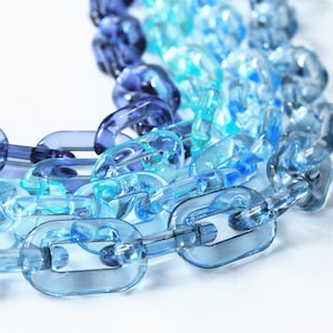50pcs Clear Blue Acrylic Chain Links: DIY Jewelry Supplies (31mmx19mm)