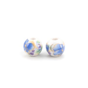 Blue Sweet Flower Porcelain Round Beads, 8mm 10mm Necklace Bracelet Earring Ceramic Beads, Jewelry Findings