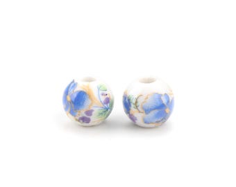 Blue Flower Porcelain Round Beads, Jewelry Supplies (8mm 10mm)