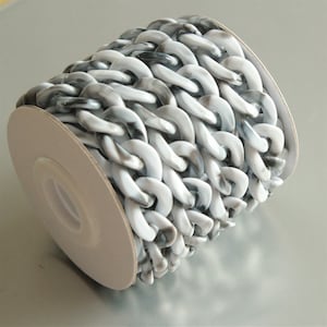1 Roll White Black Marble Acrylic Curb Chain,Quality Plastic Chain, Necklace Bracelet Eyeglass Chain, Open Link, Size 18mmx14mm