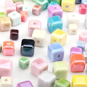 Porcelain Square Beads: Assorted Ceramic Cube Beads, Jewelry Making (20pcs, 10/8/6mm )