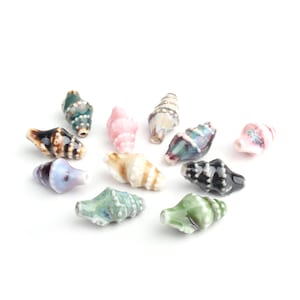 Puede incluir: Surtido de 12 cuentas de cerámica en forma de concha marina en varios colores y patrones. Las cuentas tienen forma de concha marina y un acabado brillante.