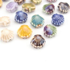 Porcelain Scallop Beads, Necklace Bracelet Earring Ceramic Beads, Double Sides, Jewelry Findings, 12mmx11mm, 6pcs