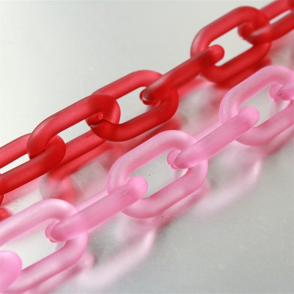 3feet Matte Red Rose Oval Acrylic Chain, Translucent Plastic Chain, Necklace Chain with Open Links ,Size 28mmx17mm